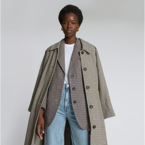 Everlane The ReWool® ’80s Blazer Blue and Brown Houndstooth 10 New Womens - Picture 5 of 16